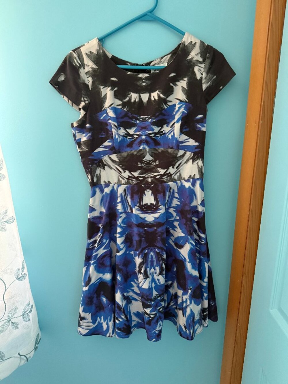 Milly Bold Blue & Black Abstract Print Fit & Flare Dress
